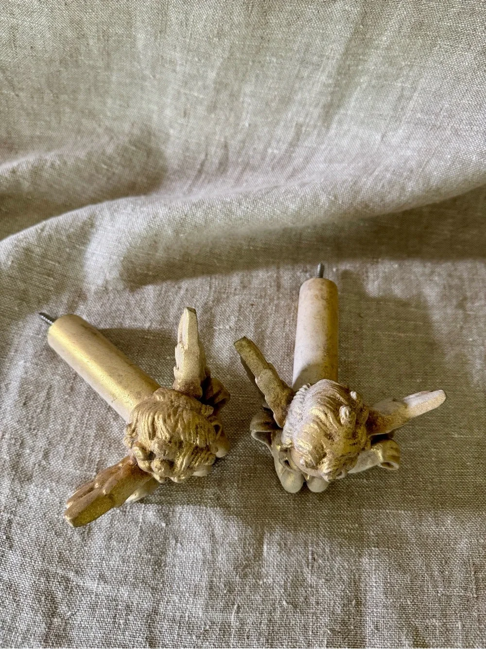 pair vintage cherub angel putti curtain hold backs tie backs